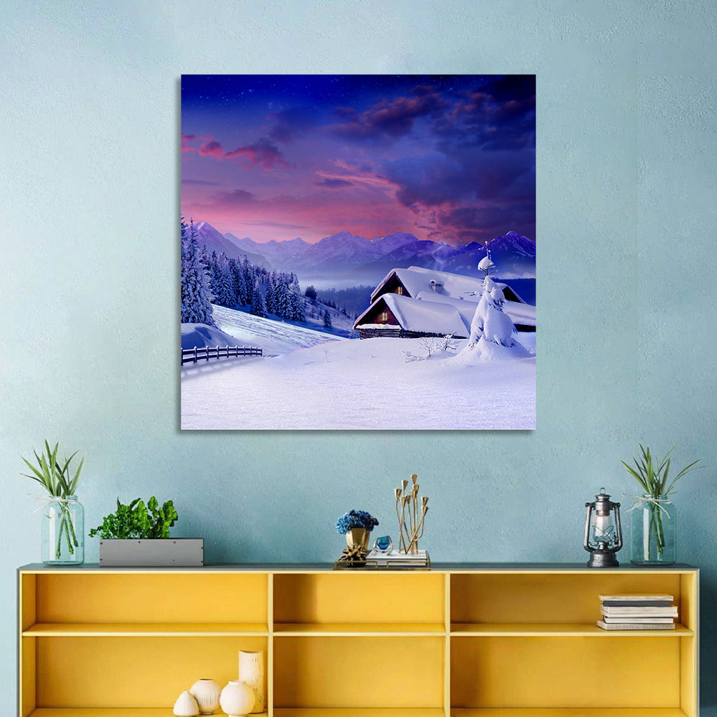 Snowy Mountain Cabin Wall Art