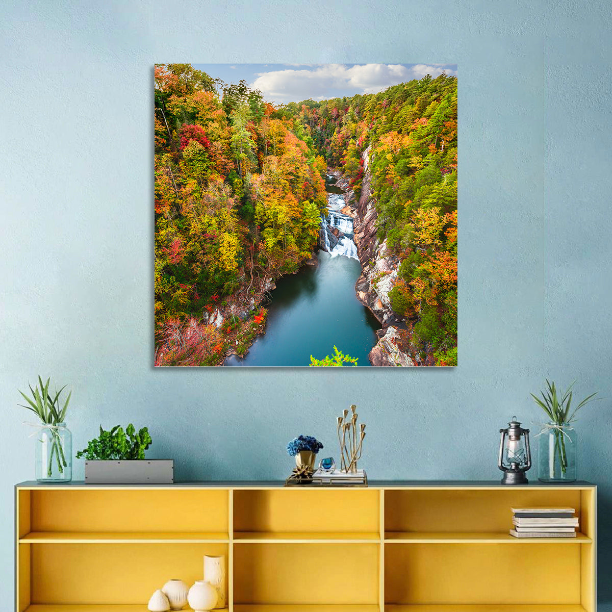 Tallulah Gorge Waterfall Wall Art in a room, square