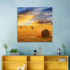 Sunset Over Hay Bales Wall Art