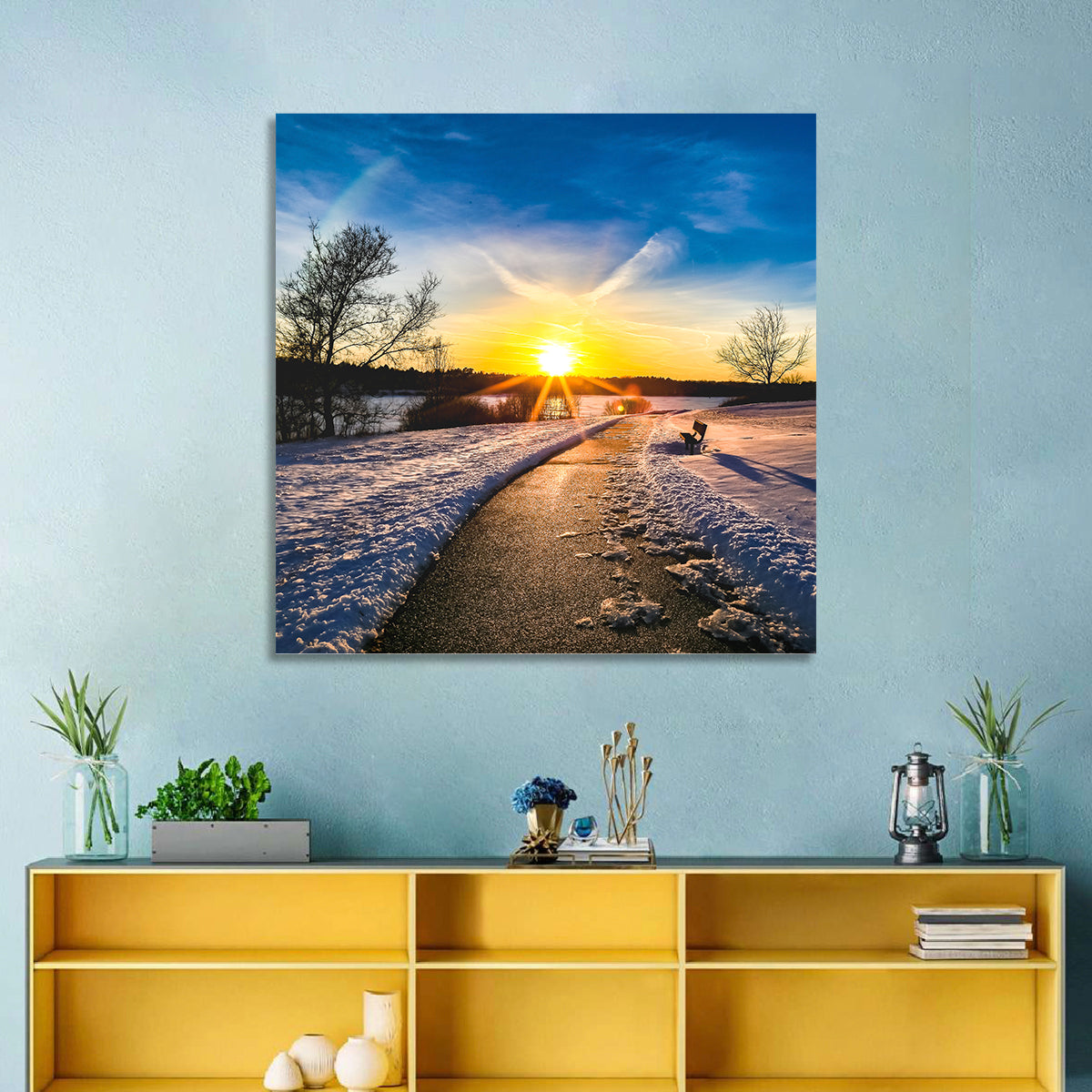 Lake Zorinsky Winter Sunrise Wall Art in a room, square