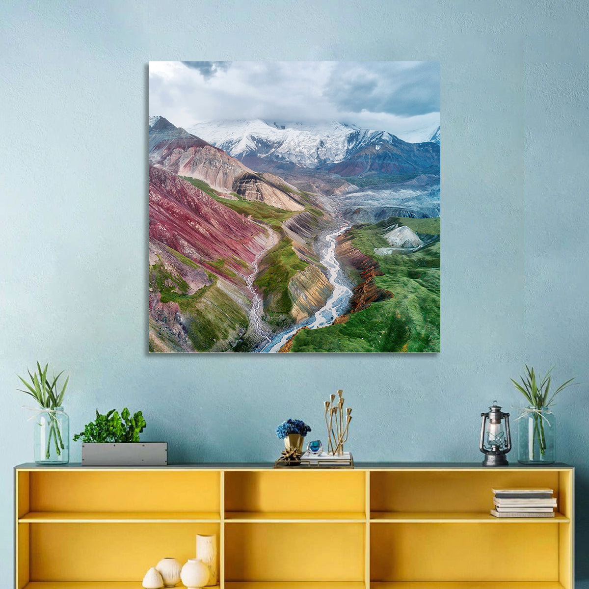 Mount Lenin Glacial Valley Wall Art in a room, square