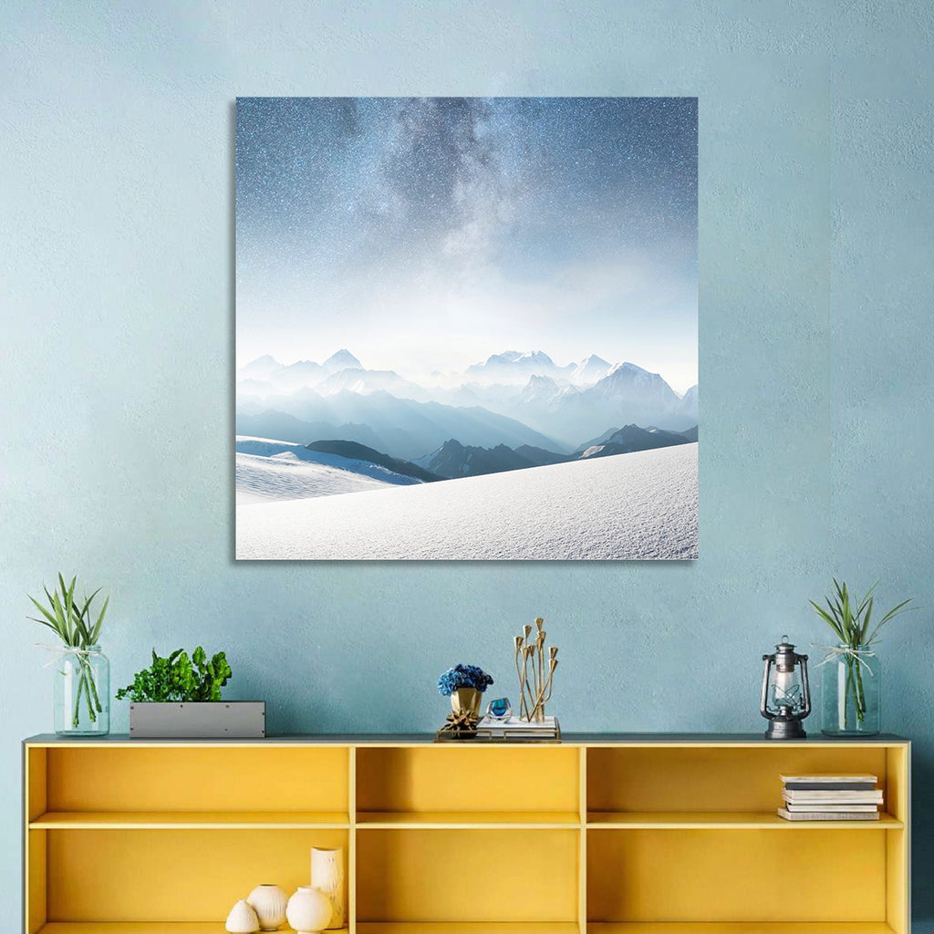 Starry Milky Way Over Snowy Peaks Wall Art