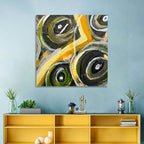 Impasto Swirl Circles in Yellow and Black Wall Art