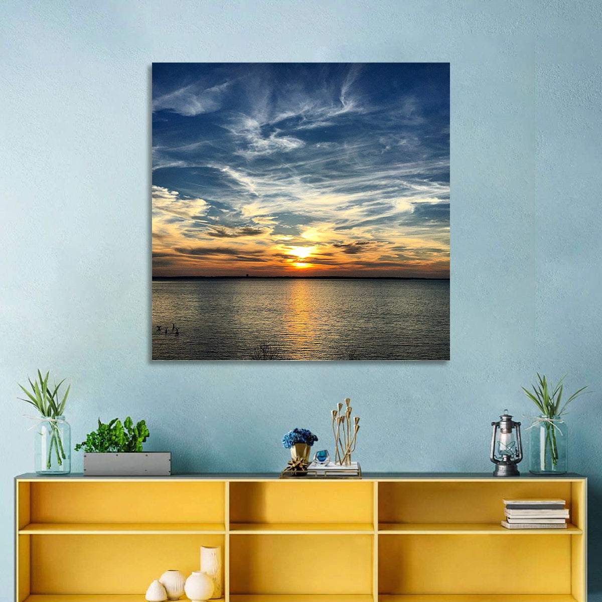Texoma Lake Sunset Wall Art in a room, square