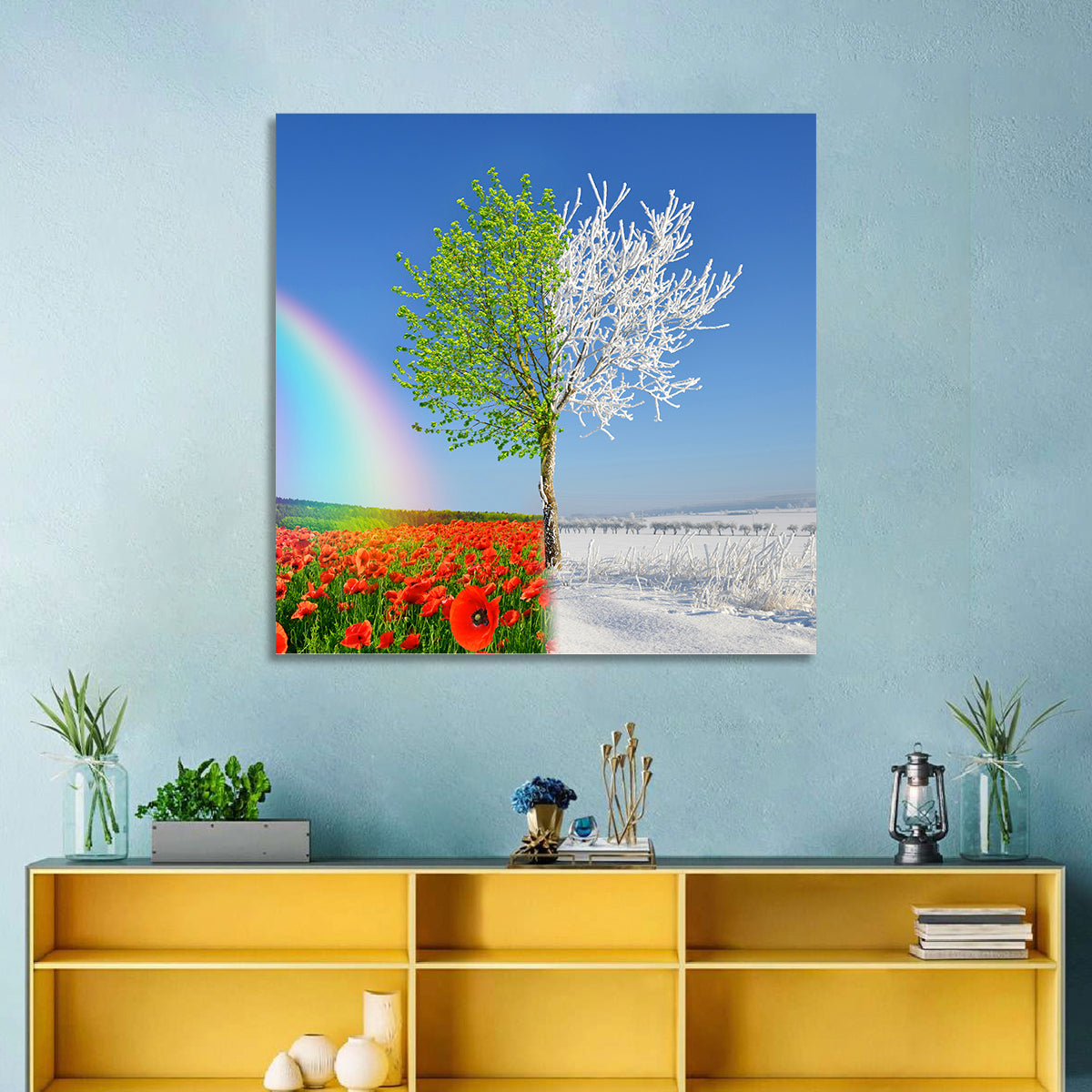 Seasonal Split Landscape Wall Art in a room, square