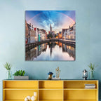 Bruges Twilight Rainbow Over Spiegelrei Canal Wall Art