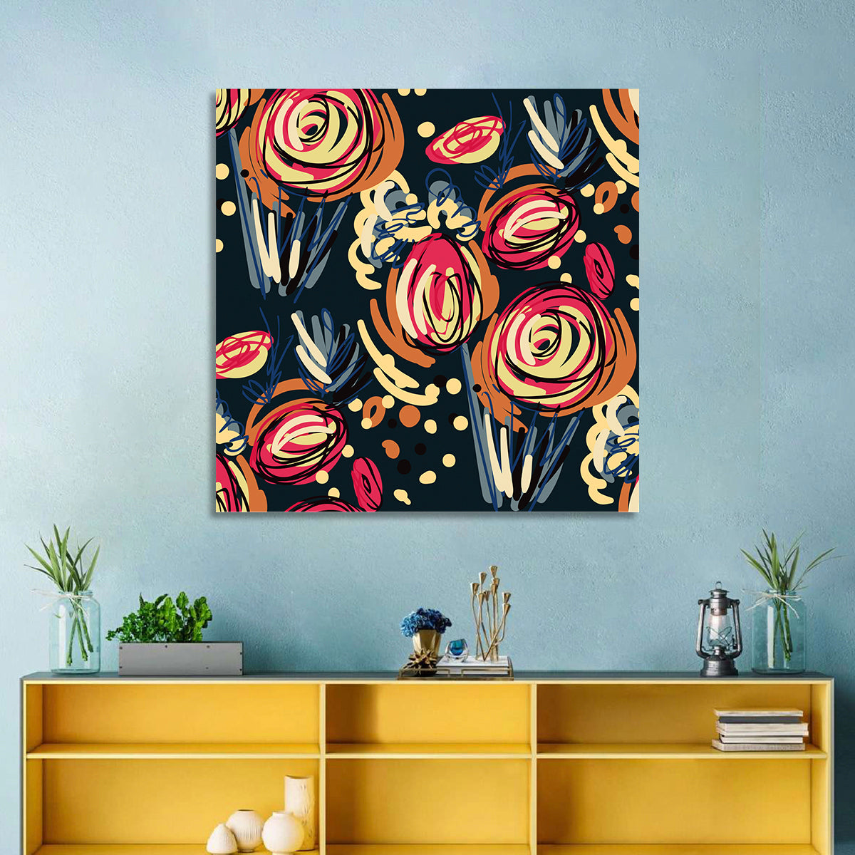 Colorful Scribbled Floral Pattern Wall Art