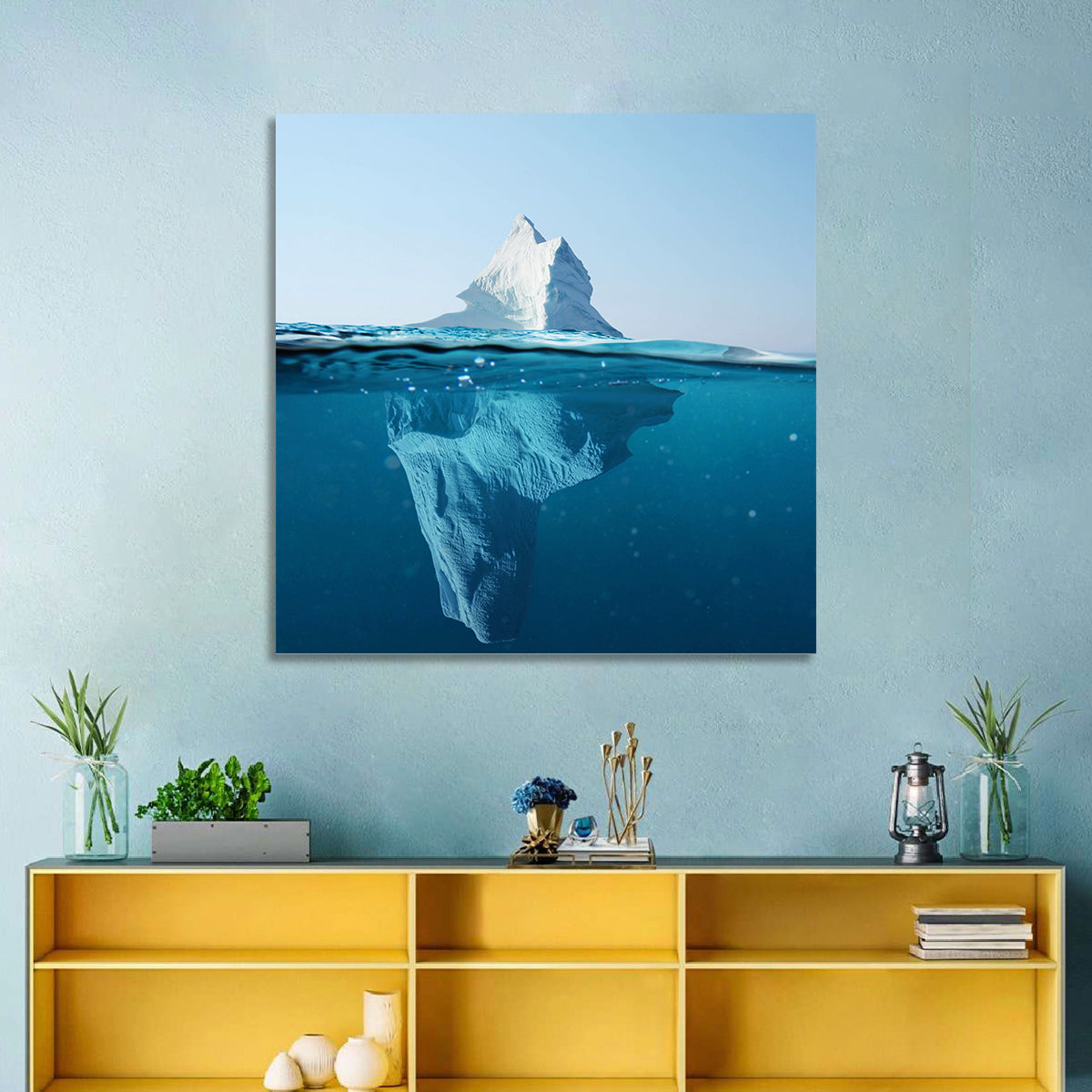 Split-level Iceberg Wall Art in a room, square