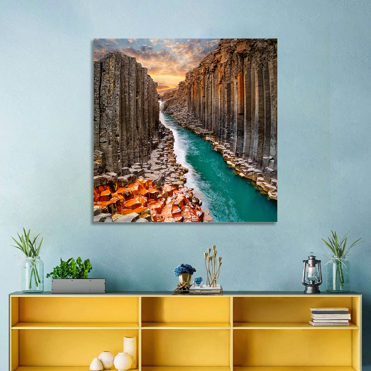 Stuðlagil Canyon Basalt Columns at Golden Hour Wall Art