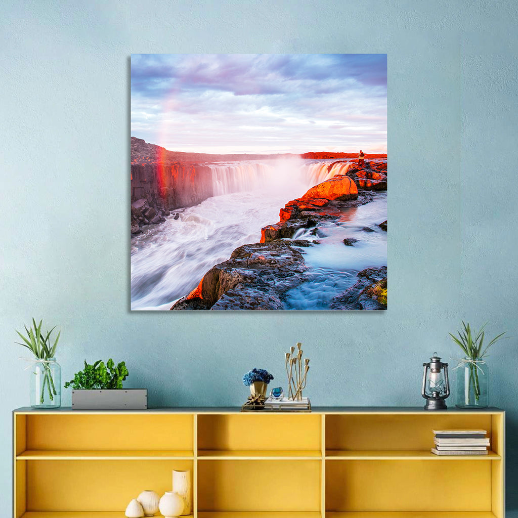 Golden Hour Selfoss Falls Rainbow Wall Art