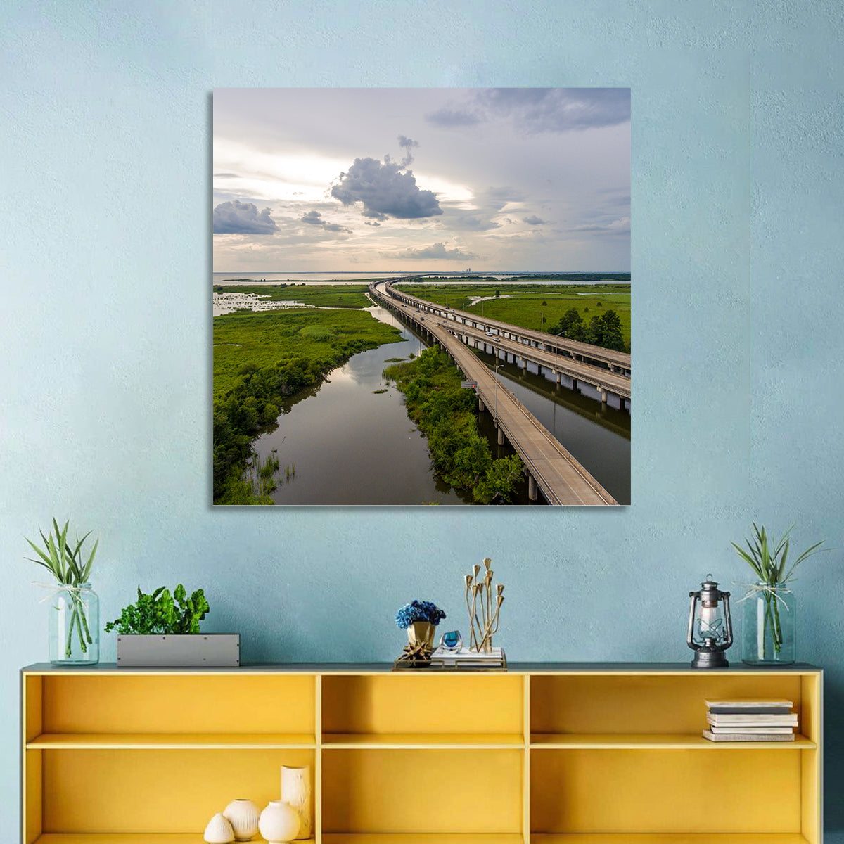 Interstate 10 Bridge Wall Art in a room, square