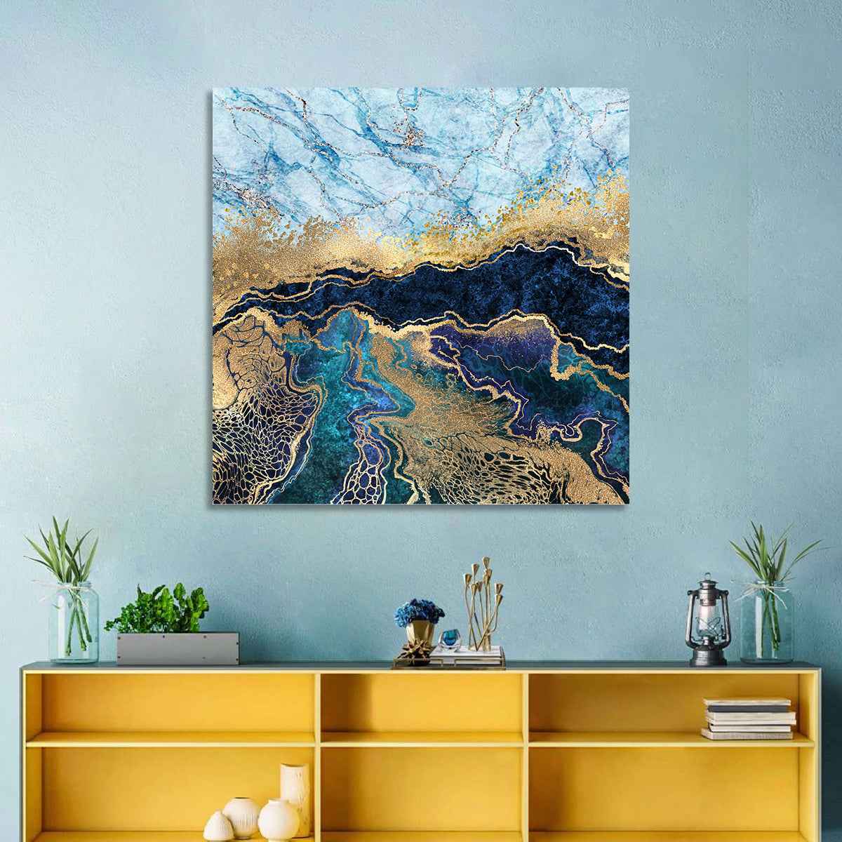 Blue Marble with Gold Veins Wall Art
