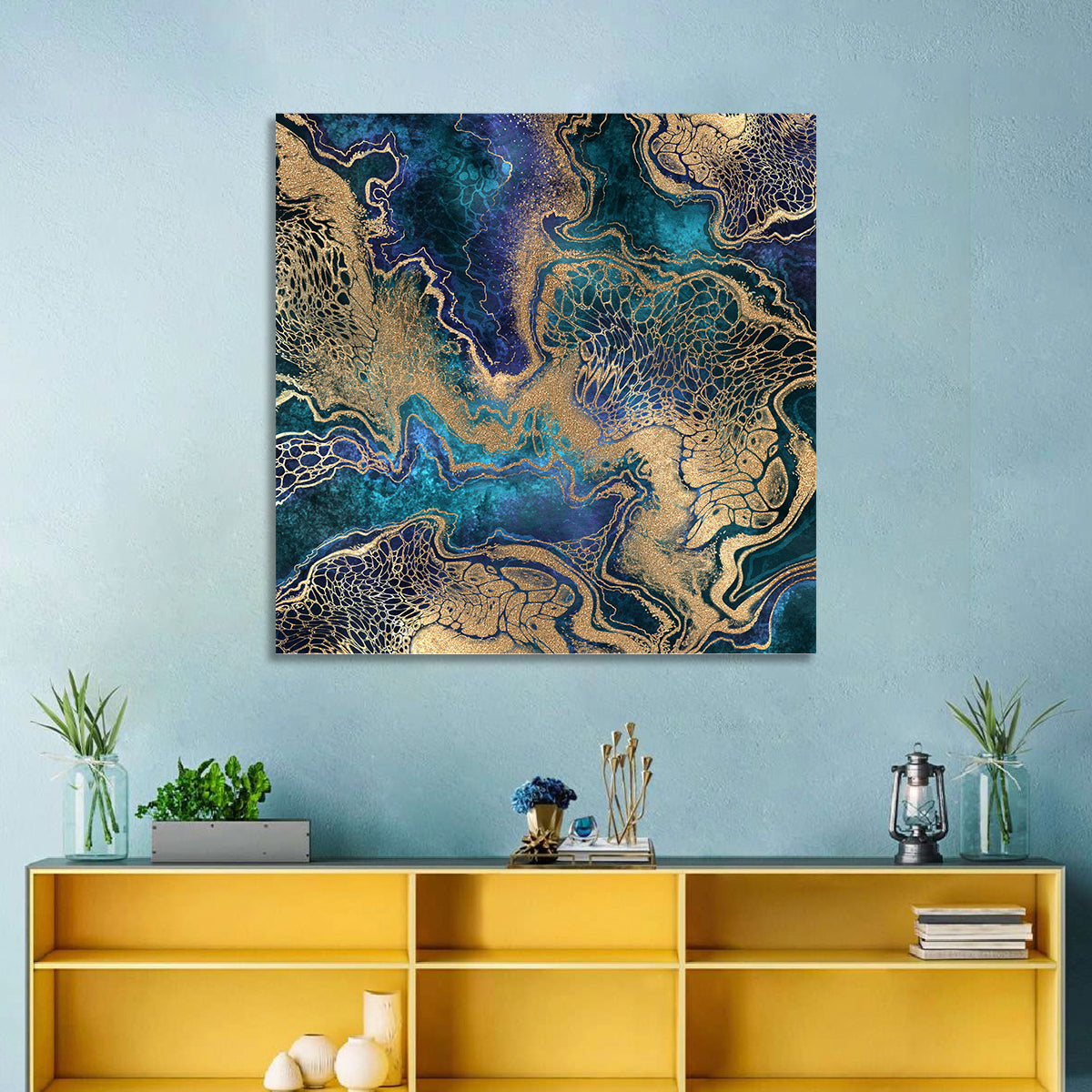 Gilded Geode Abstract Wall Art in a room, square
