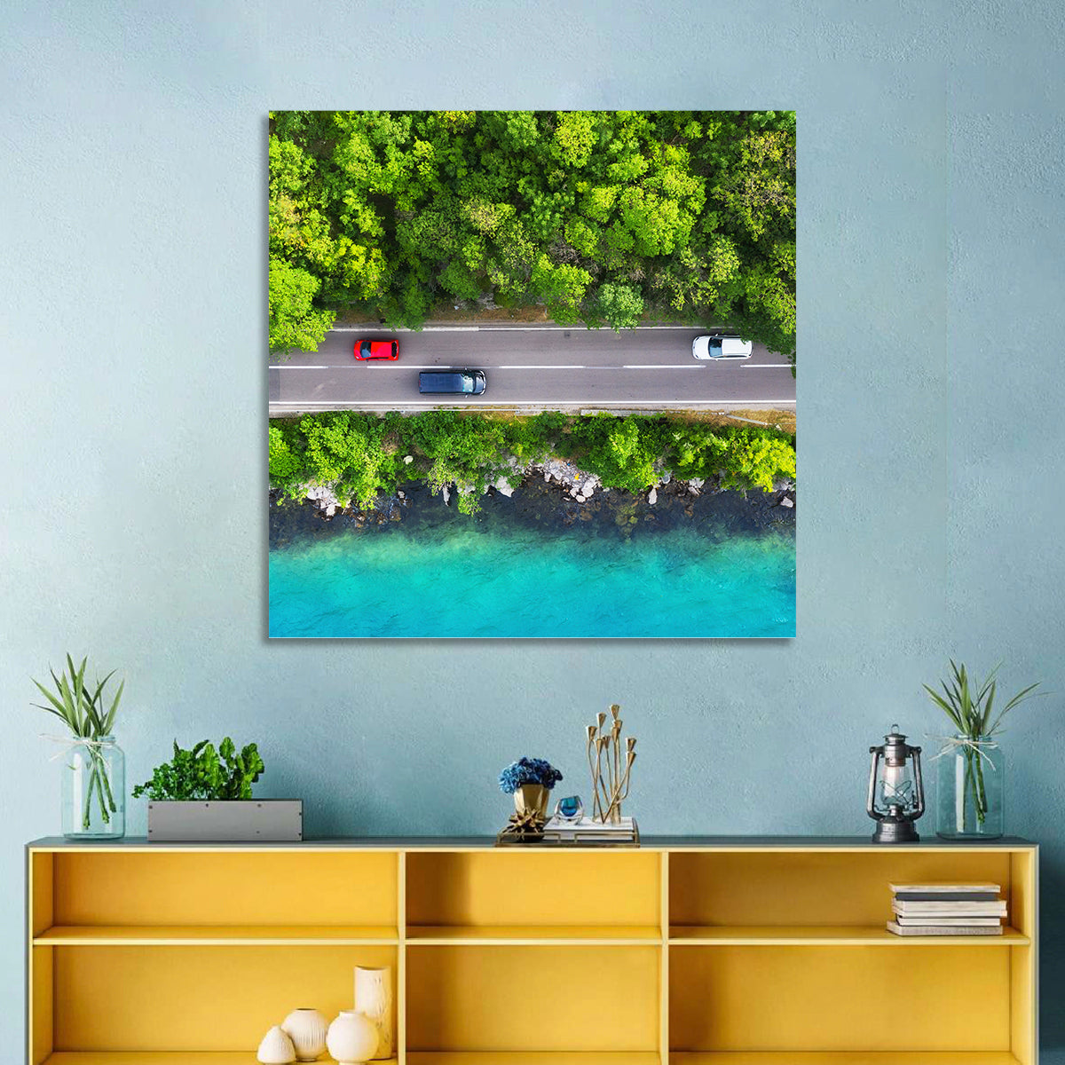 Sea Coast Highway Wall Art in a room, square