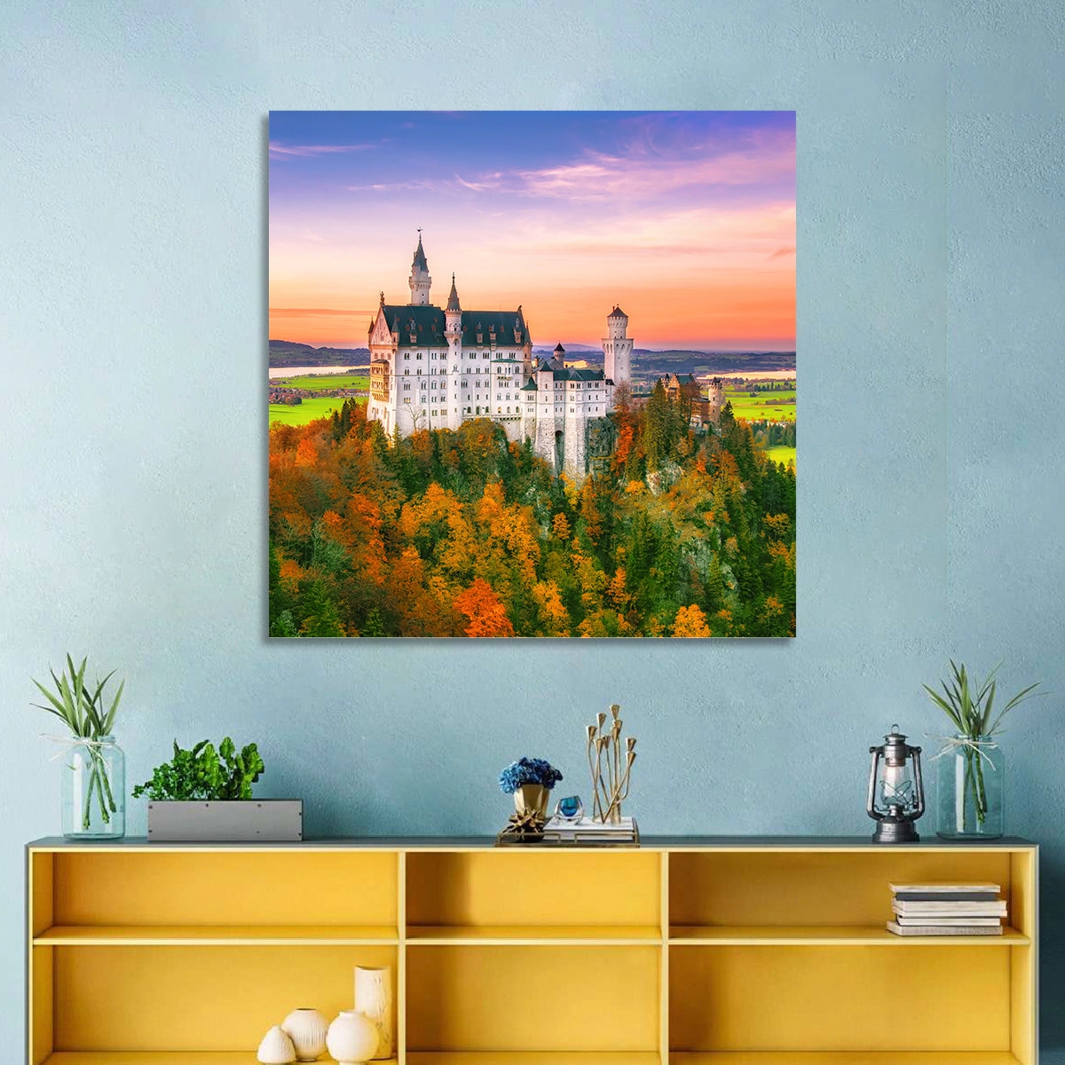 Neuschwanstein Castle at Autumn Sunset Wall Art