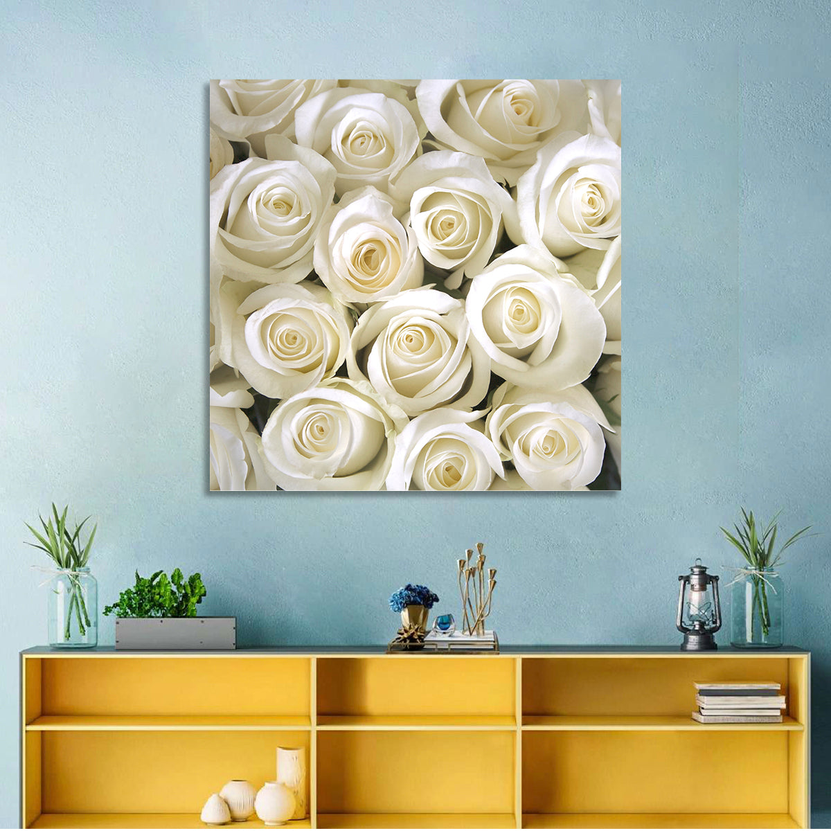Silky Roses Wall Art in a room, square