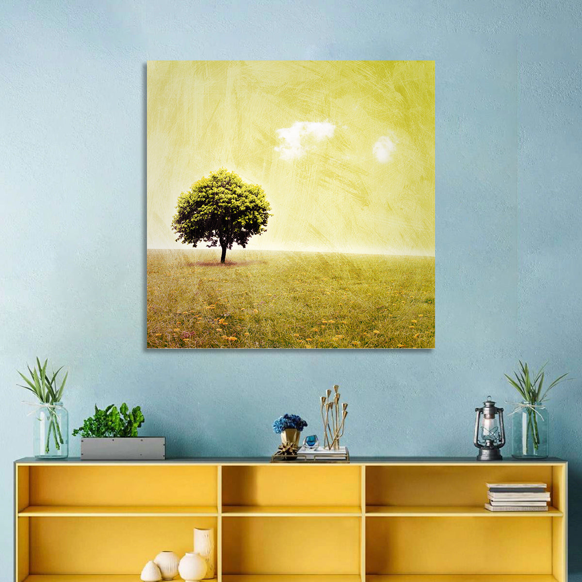 Grunge Tree in Meadow Wall Art