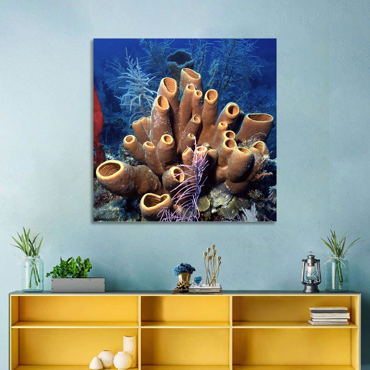 Belize Reef Sponge Scene Wall Art in a room, square