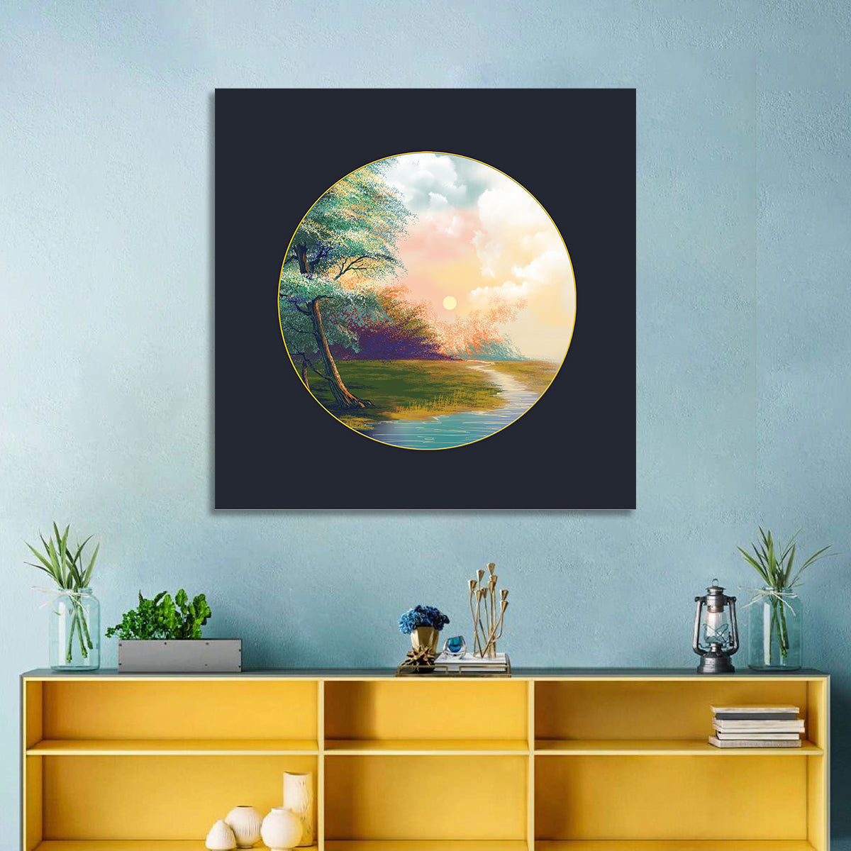 Spring Forest at Sunset Wall Art in a room, square