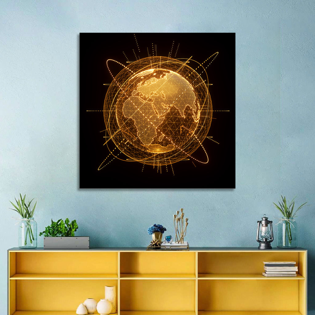 Golden Hologram Globe Wall Art