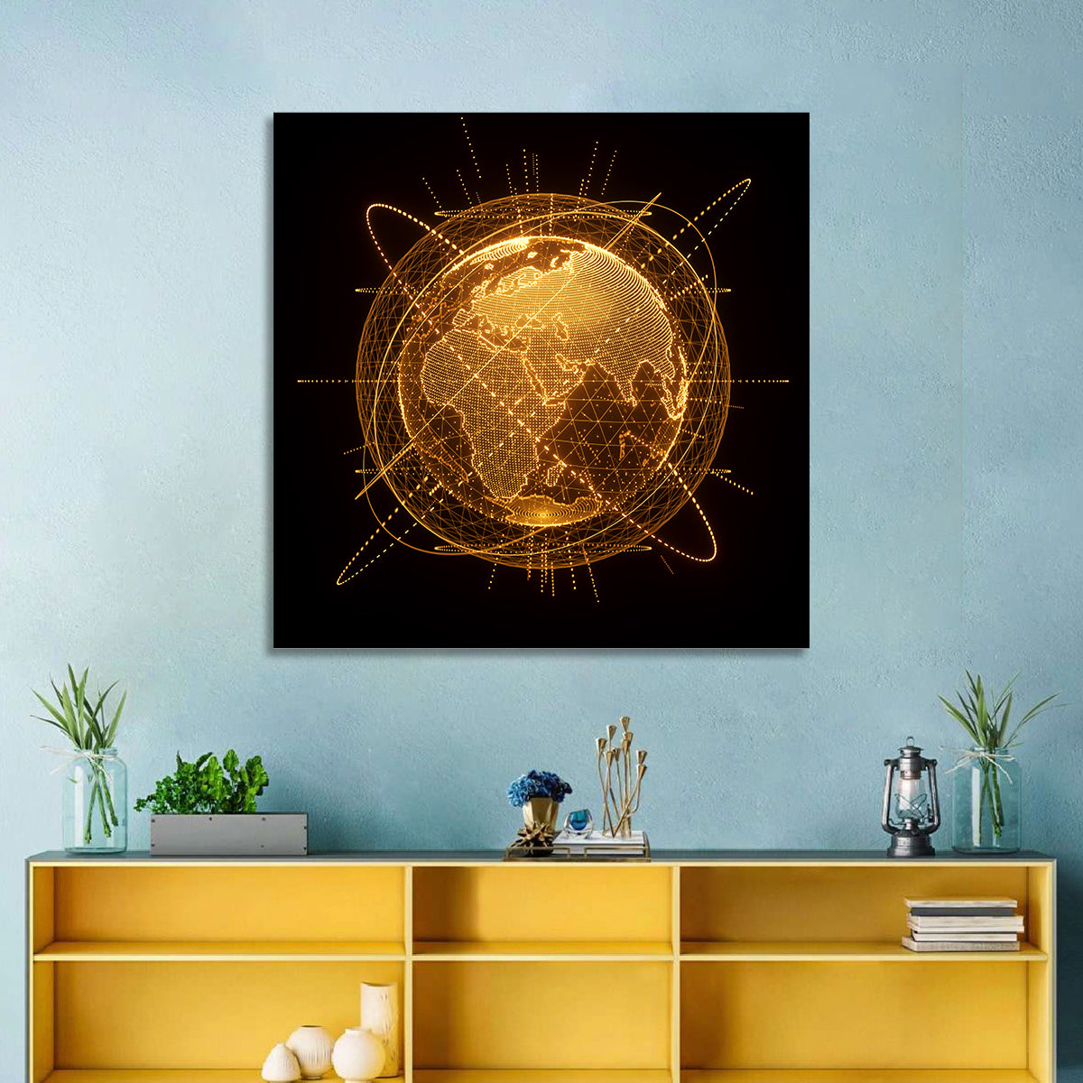 Golden Hologram Globe Wall Art