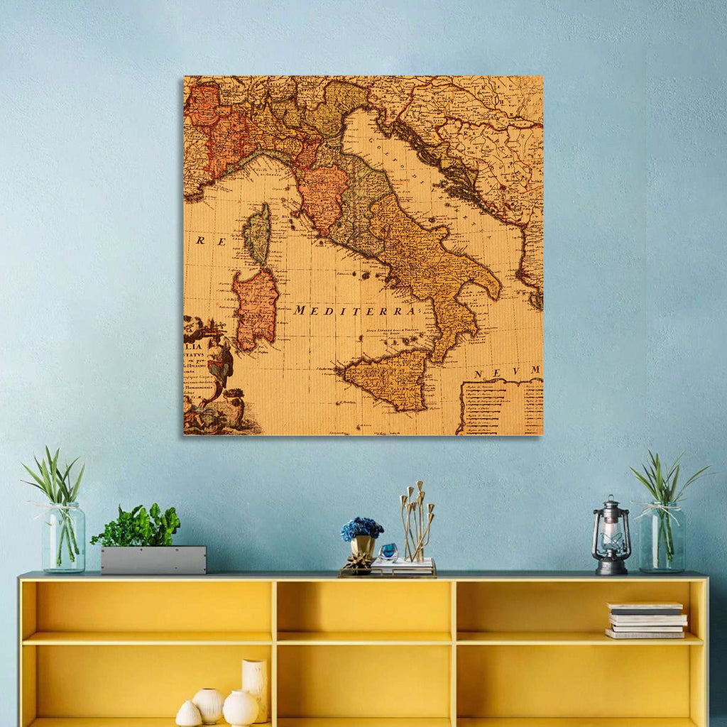Antique Map of Italy with Ornate Cartouche Wall Art