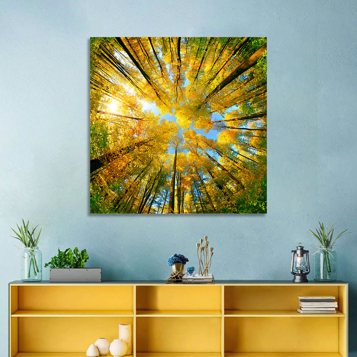 Golden Autumn Canopy Wall Art in a room, square