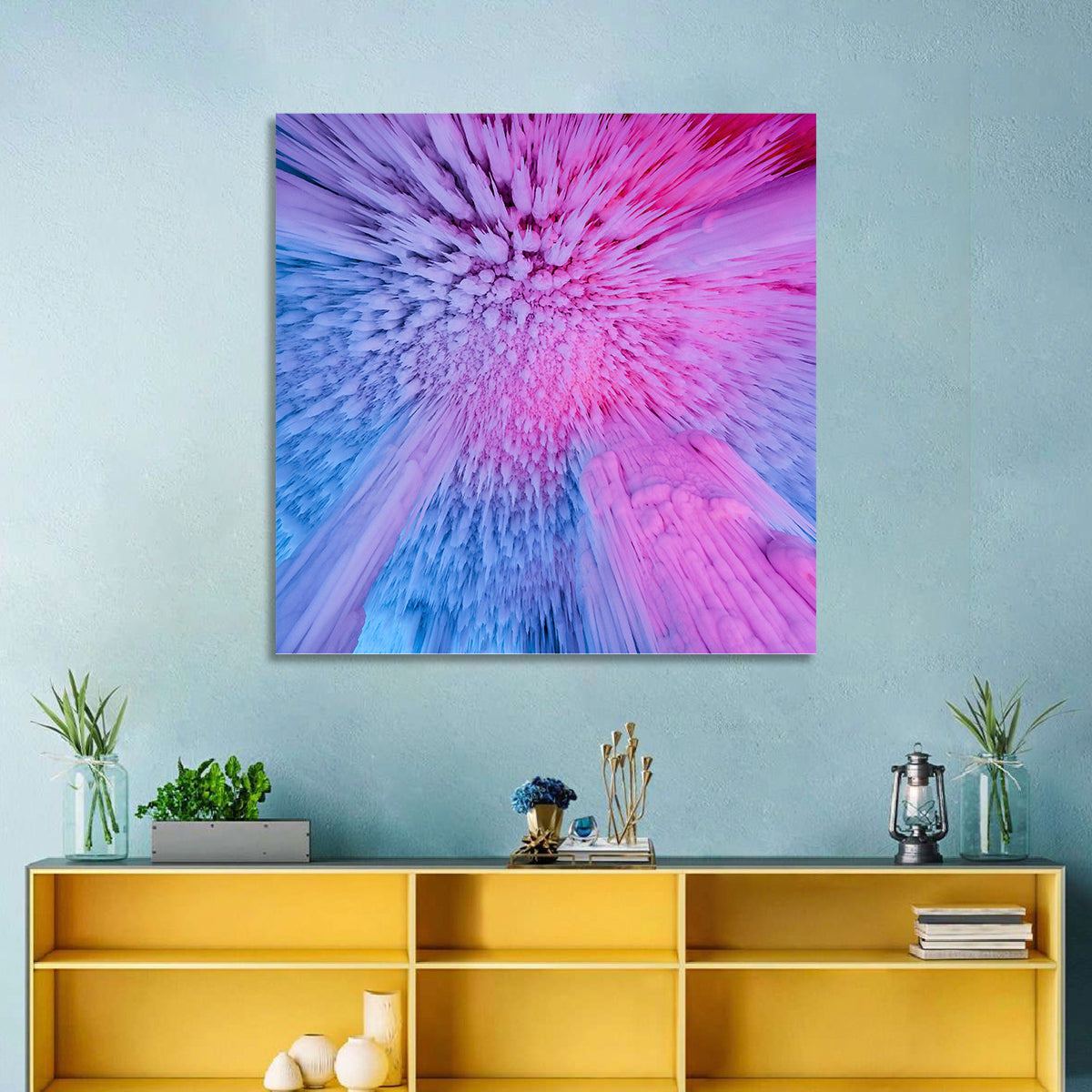 Ethereal Ice Cave Icicles Wall Art in a room, square