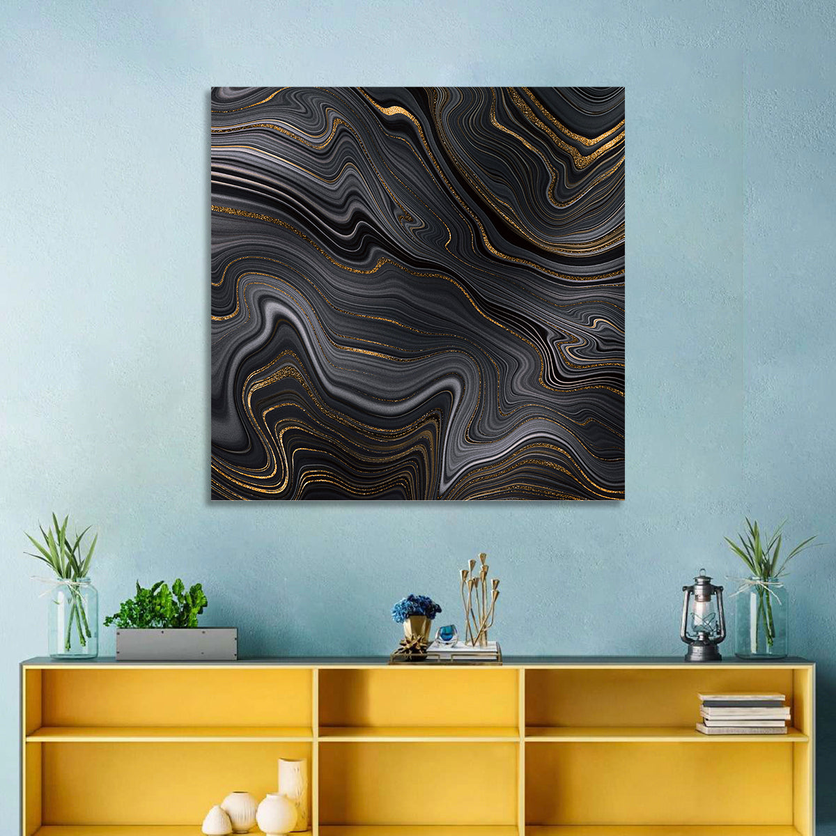 Black Marble with Gold Veins Wall Art