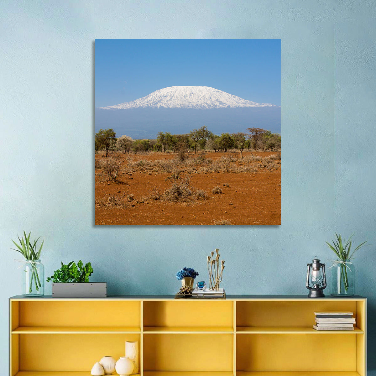 Mount Kilimanjaro Landscape Wall Art in a room, square