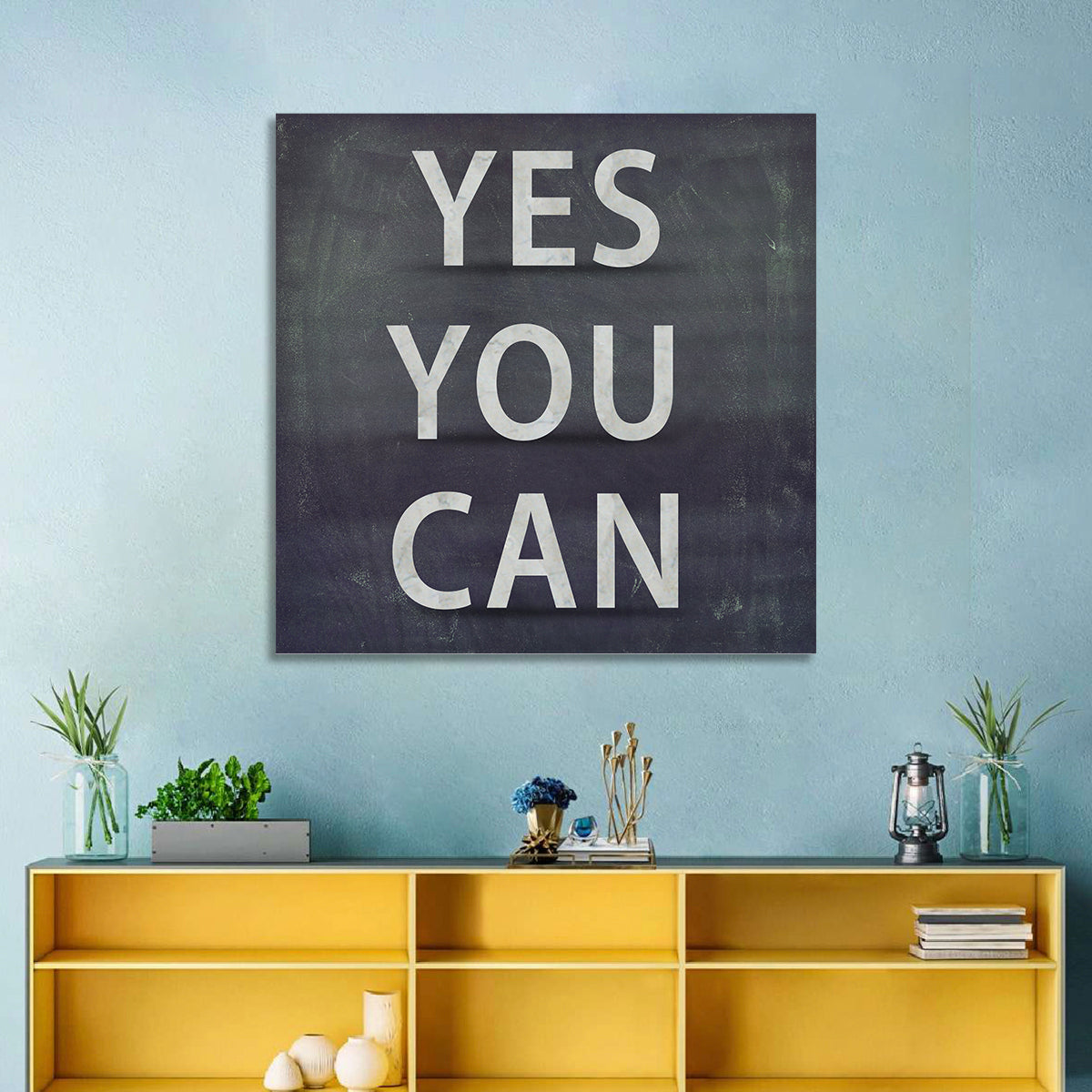 Yes You Can Chalkboard Typography Wall Art in a room, square