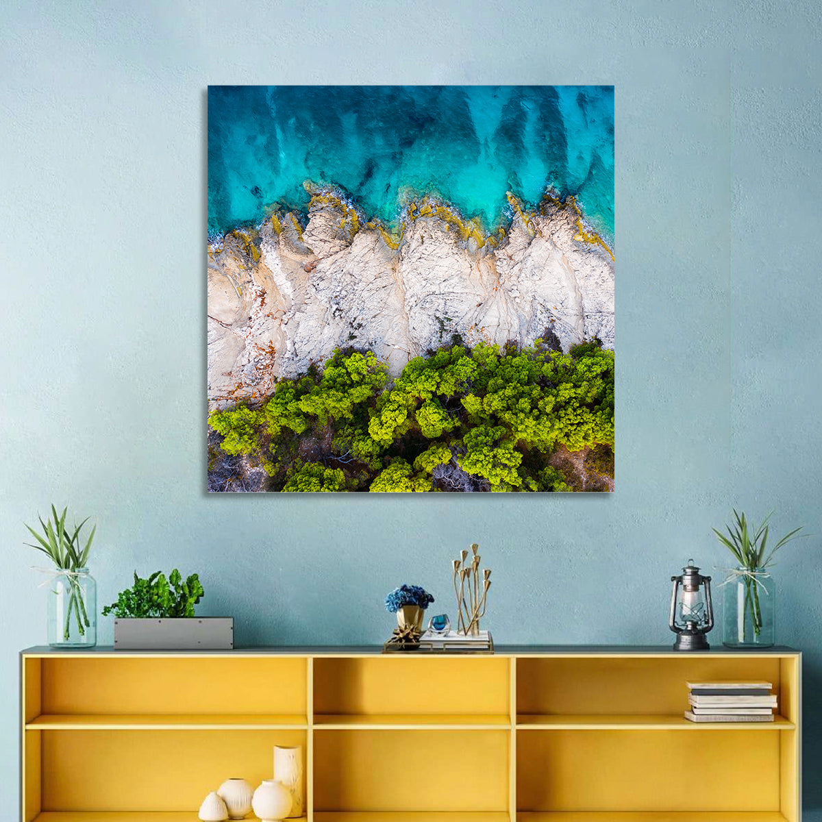 Croatian Coastscape Wall Art in a room, square
