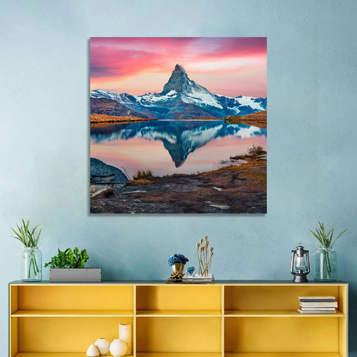 Matterhorn Reflection at Stellisee Wall Art in a room, square