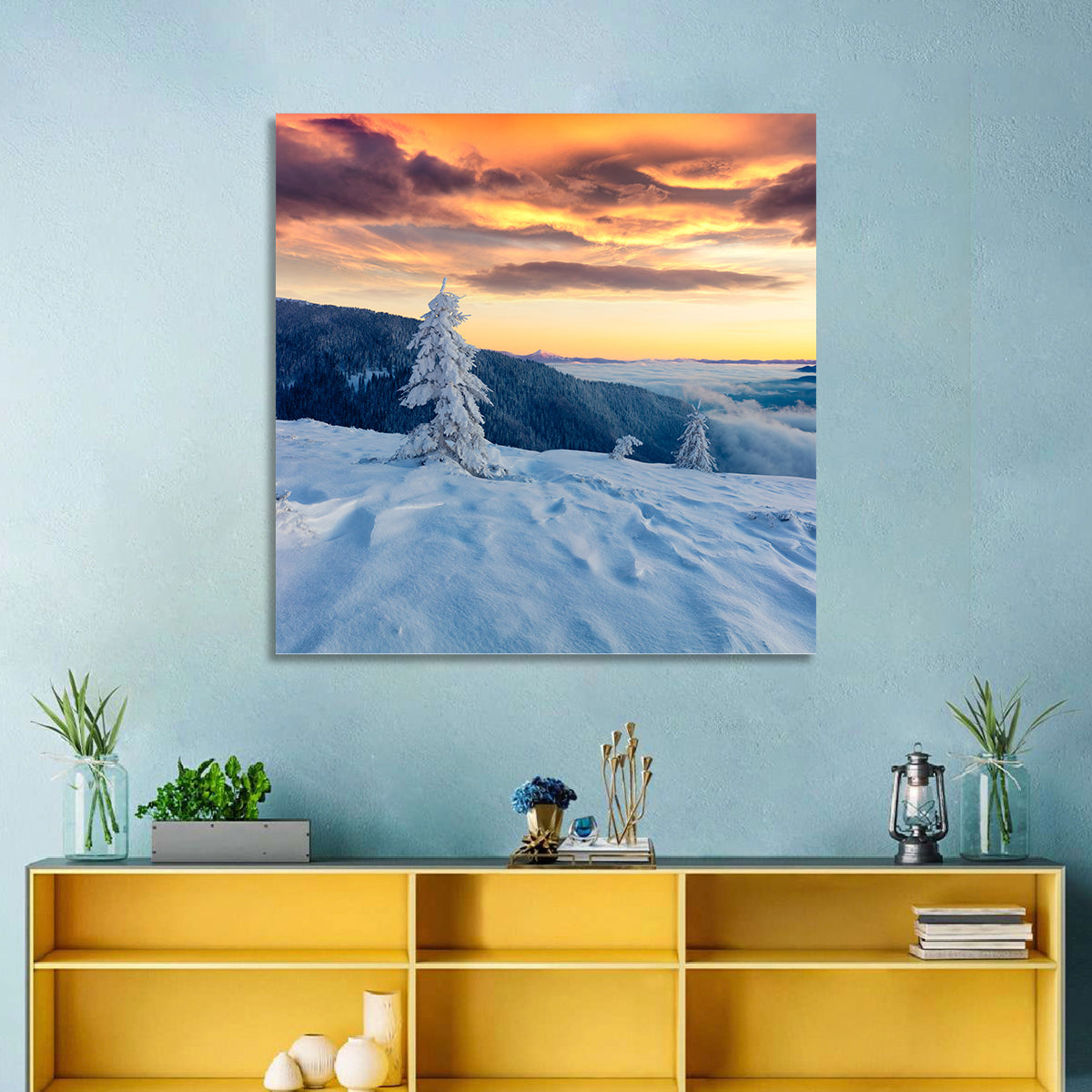 Carpathian Sunrise Wall Art in a room, square