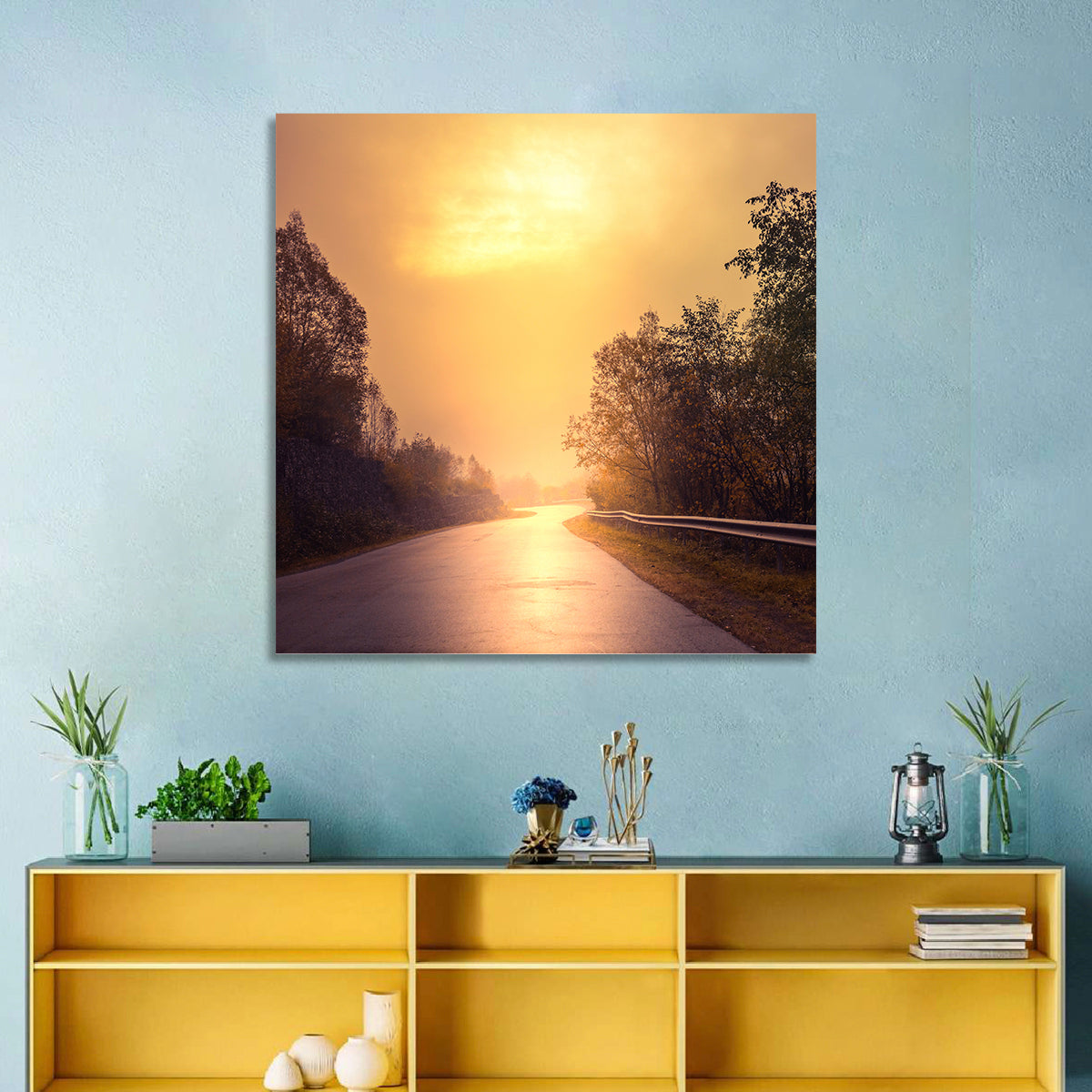 Windy Misty Forest Road Wall Art
