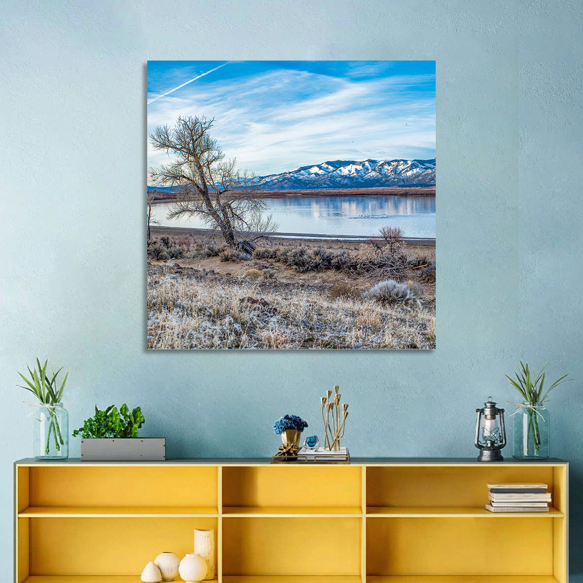 Winter Washoe Lake Morning Wall Art in a room, square