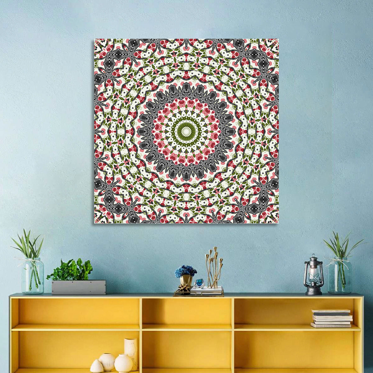 Cherry Mosaic Mandala Wall Art in a room, square