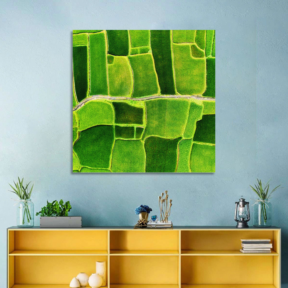 Verdant Rice Terrace Grid Wall Art in a room, square