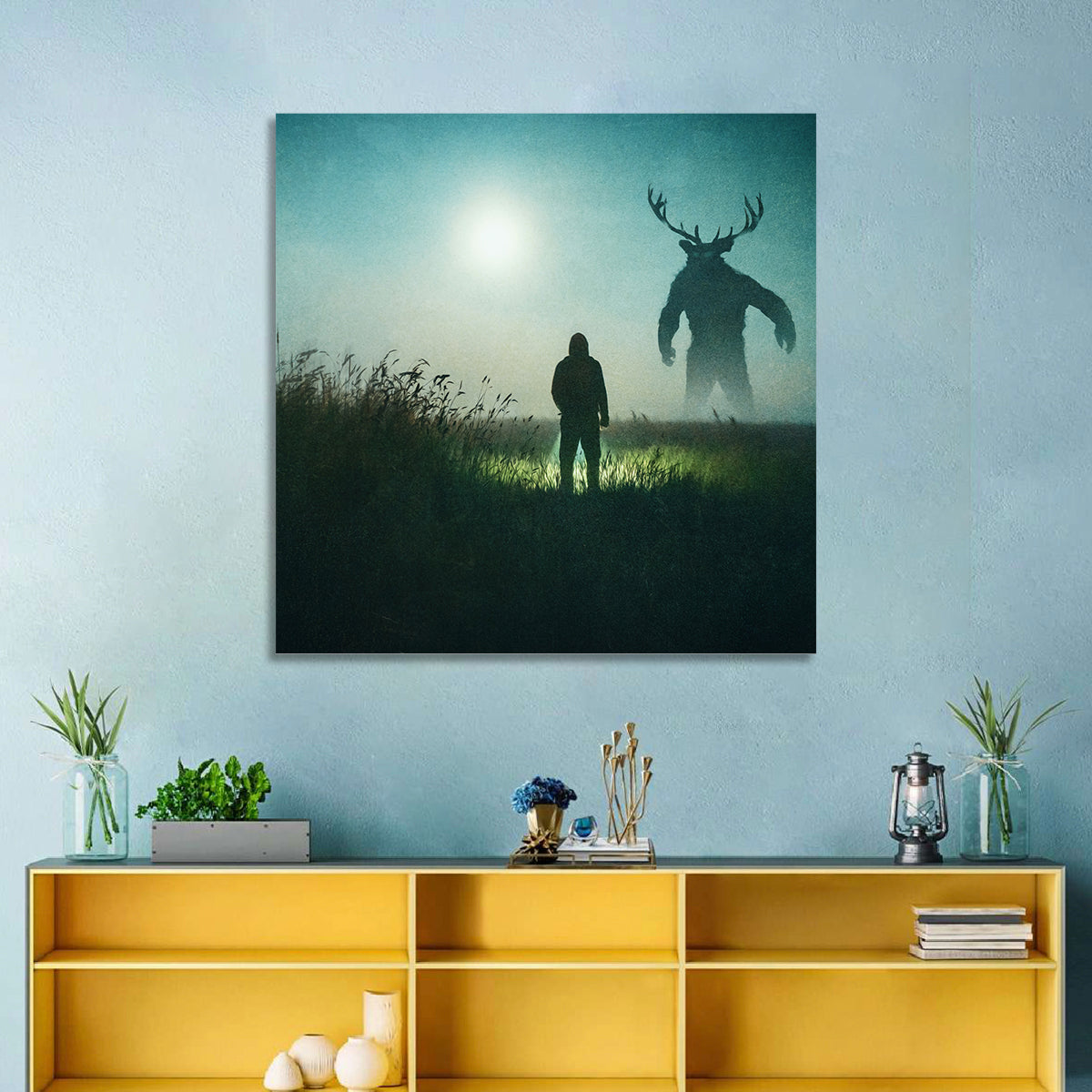 Antlered Shadow in Mist Wall Art