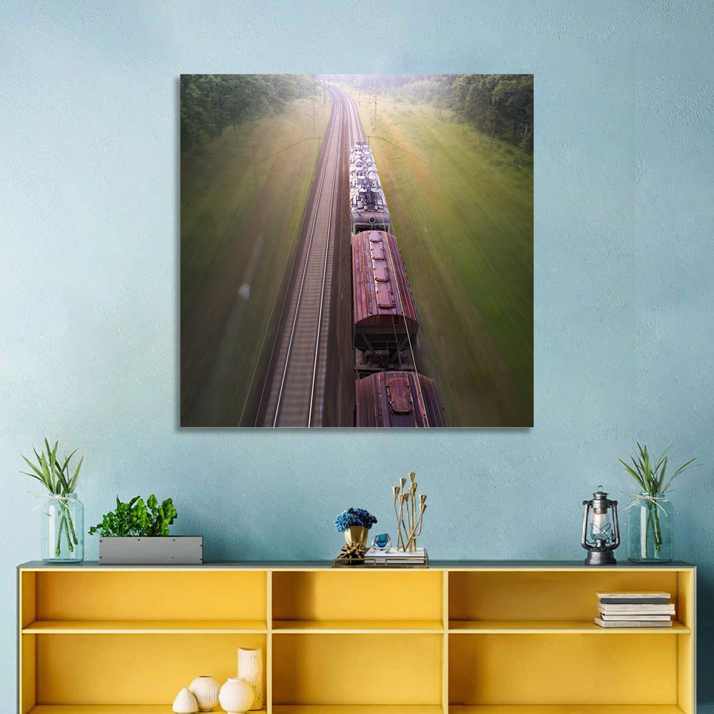 Freight Train Through Forest Wall Art