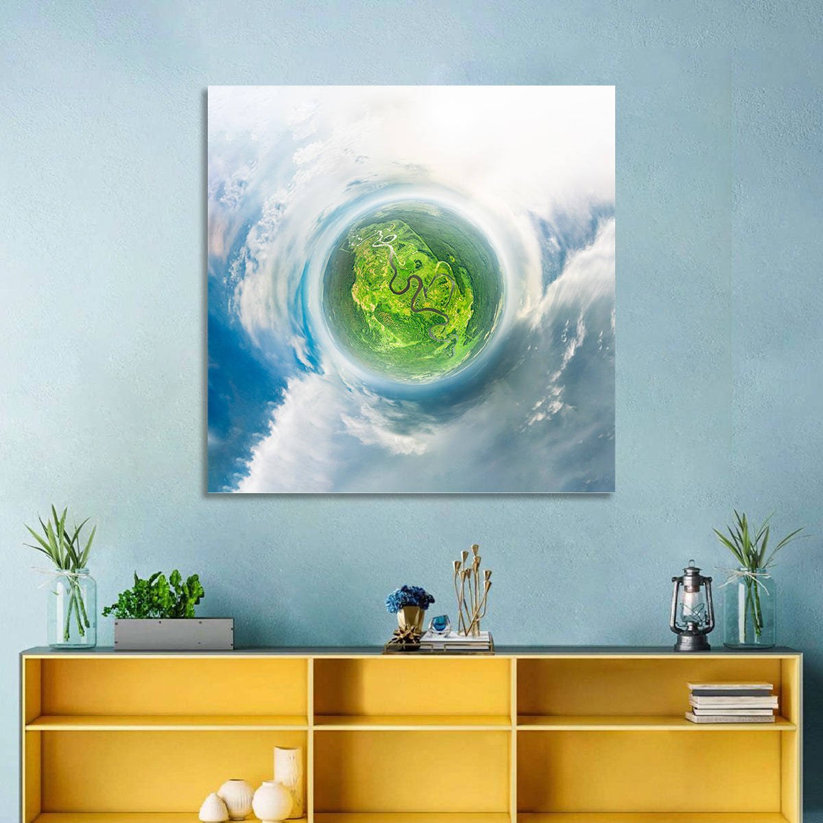 Spherical Forest from Space Wall Art in a room, square