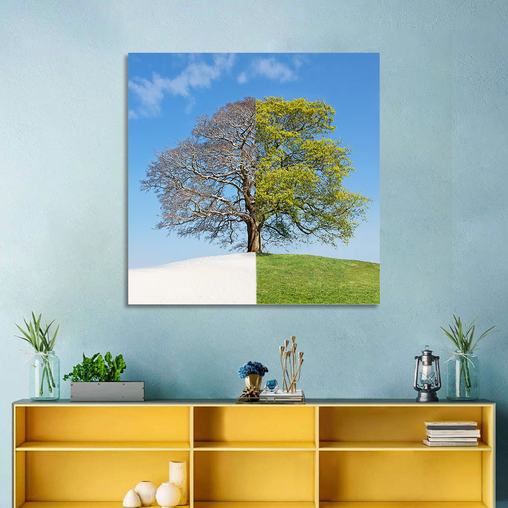 Split Season Tree Landscape Wall Art