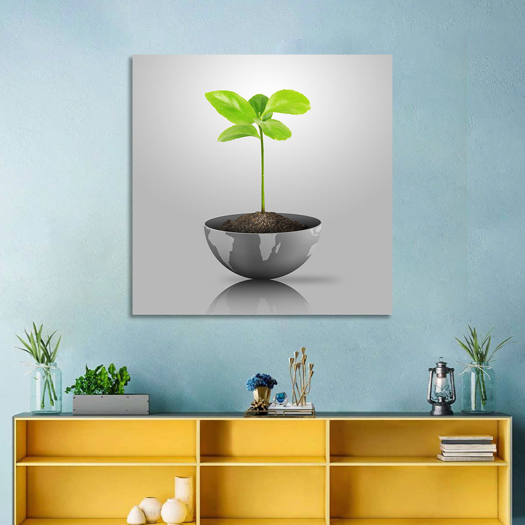 Young Plant on Globe Wall Art