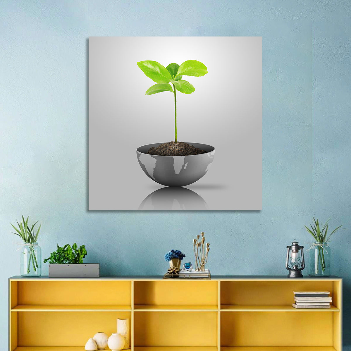 Young Plant on Globe Wall Art
