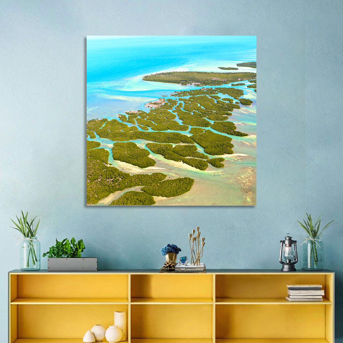 Florida Keys Mangrove Islands Wall Art in a room, square