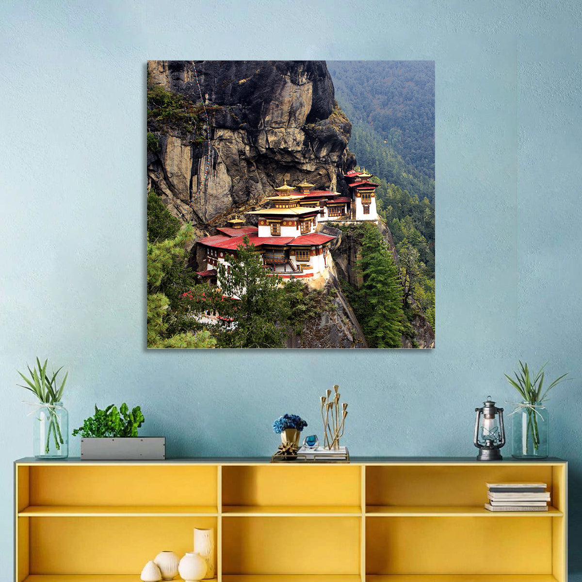 Tiger's Nest Monastery, Paro Bhutan Wall Art in a room, square