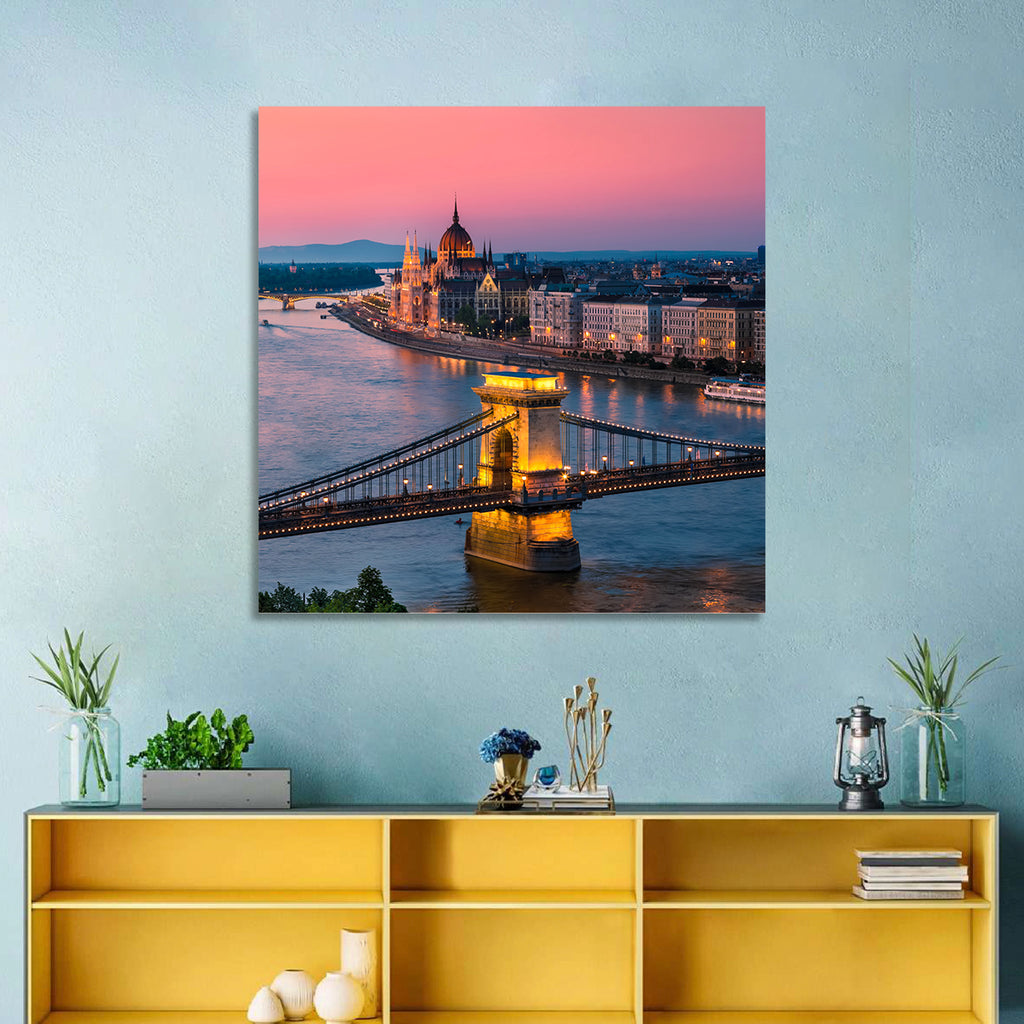 Budapest Chain Bridge at Twilight Wall Art