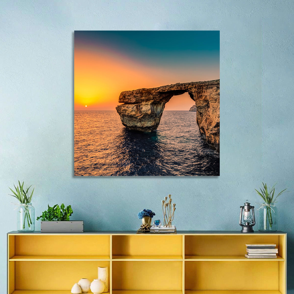 Azure Window Sunset, Dwejra Wall Art in a room, square