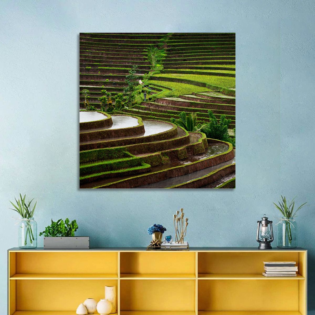 Lush Rice Terraces Wall Art in a room, square