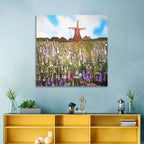 Ink Wash Windmill in Blooming Field Wall Art